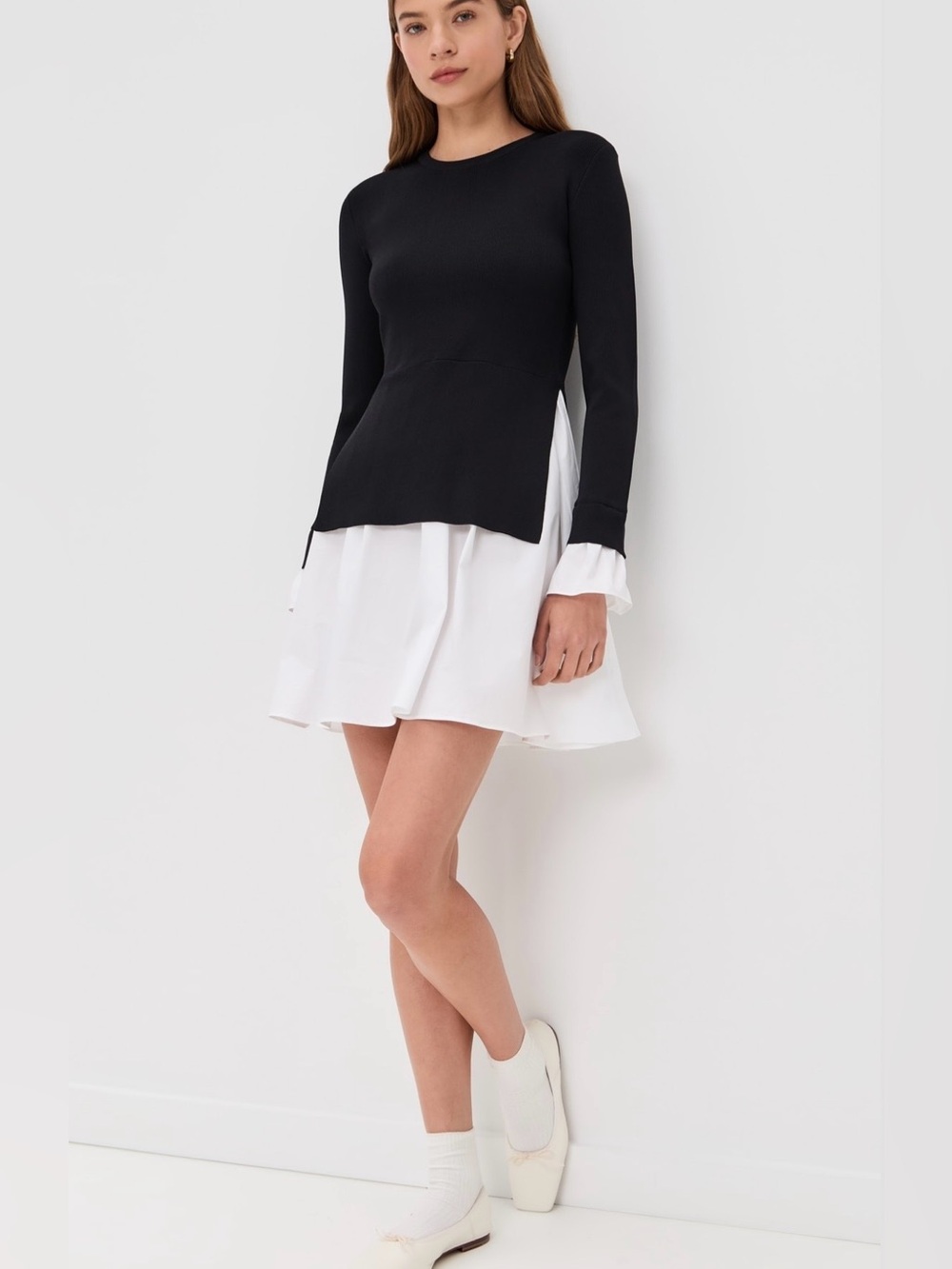 English Factory Poplin Combo Knit Dress Black & White Sz M